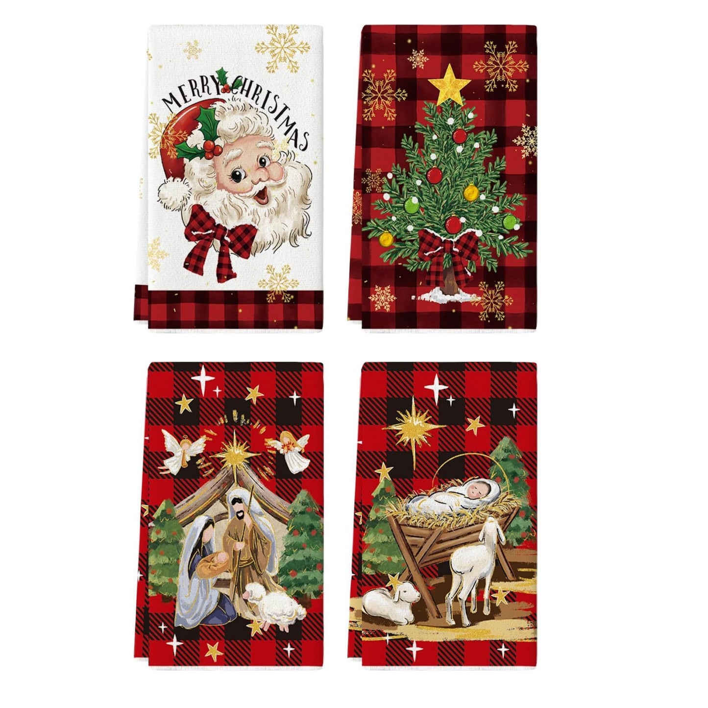 Christmas Kitchen Dish Towels 4-Pack Red