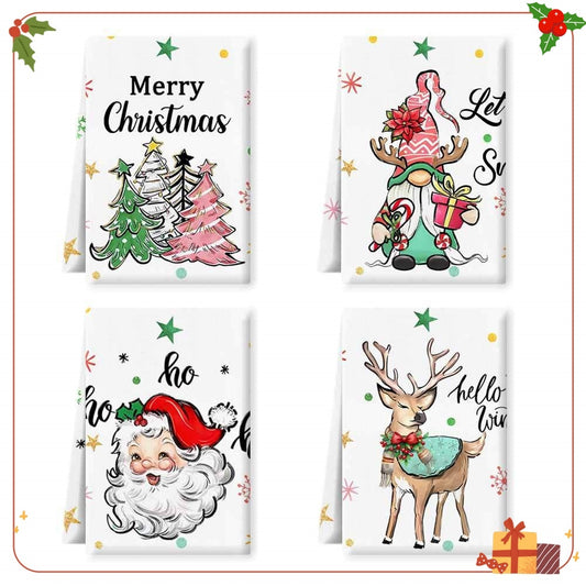 Christmas Kitchen Dish Towels 4-Pack White